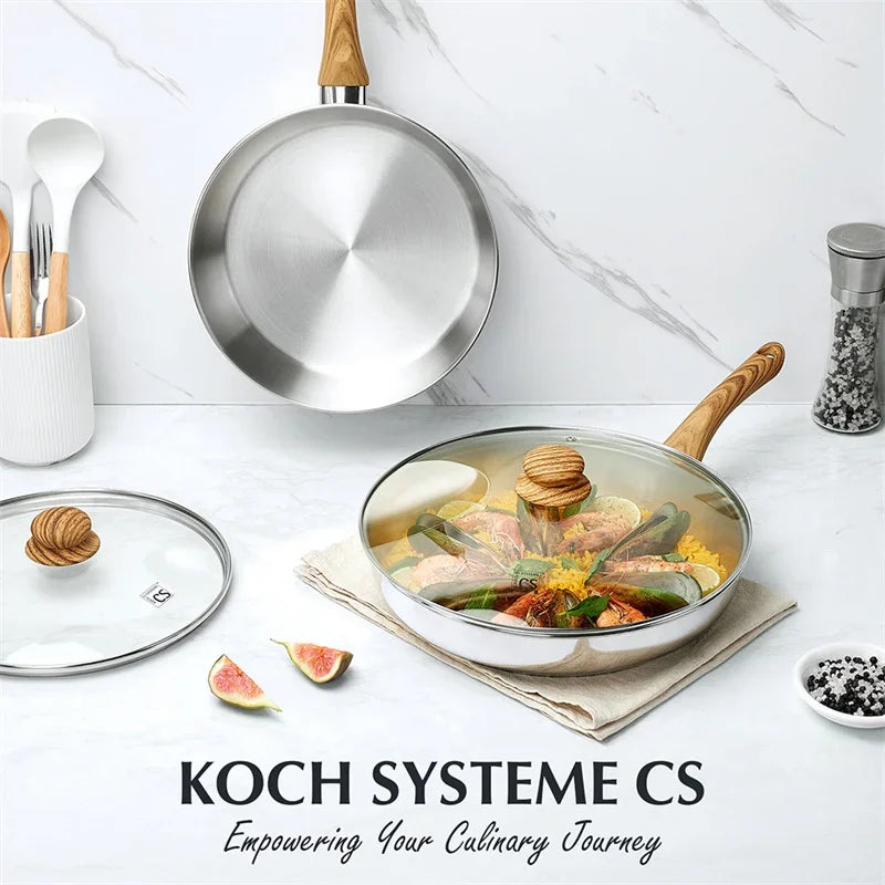 Axyaa Stainless Steel Frying Pan with Bakelite Handle and Lid