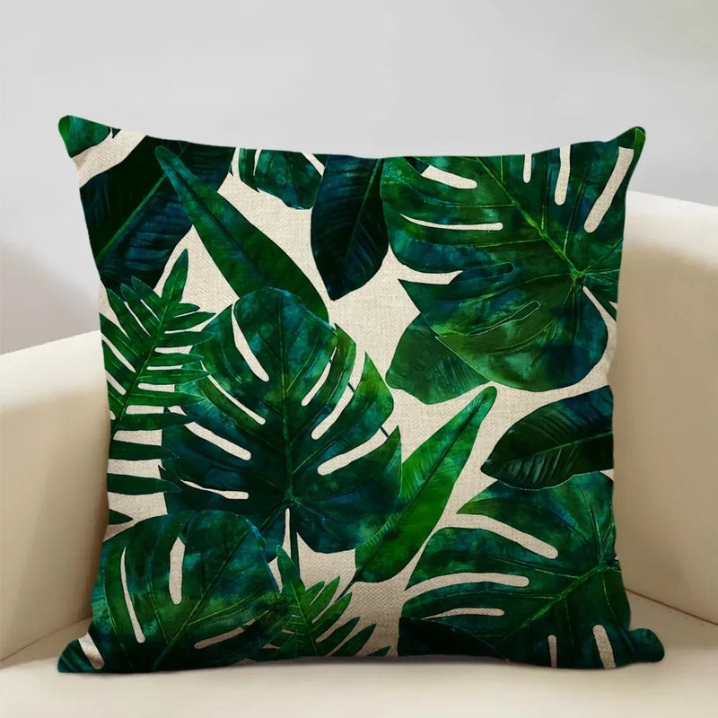 Axyaa Tropical Palm Leaf Cushion Cover 45x45cm Linen Pillowcase