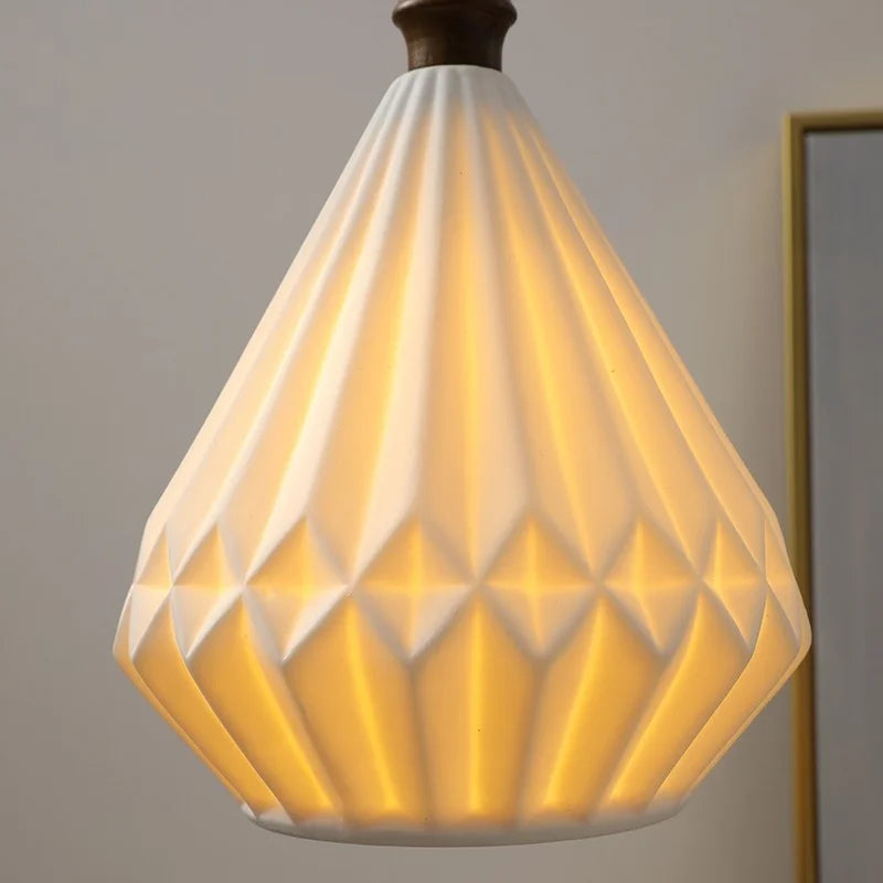 Axyaa Nordic LED Pendant Lights Ceramic Wood Hanging Lamp for Home Decor