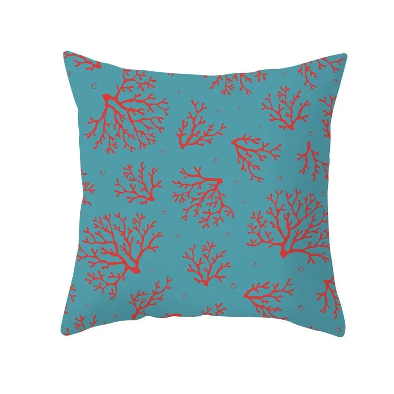 Axyaa Starfish Stripe Print Cushion Cover | Pink Coral Orange Home Decor Pillow Cover