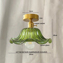 Axyaa Green Glass Copper Ceiling Light Fixture - Modern LED Kitchen Balcony Lamp