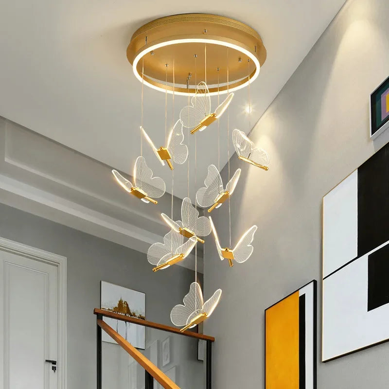 Axyaa Butterfly Chandelier for Villa Duplex, LED Hanging Light for Living Room