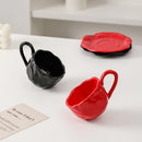 Axyaa Black Red Macaroon Ceramic Coffee Mug Cup With Saucer