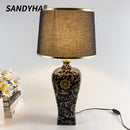 Axyaa Chinese Retro Ceramic Floor Lamp with Golden Pattern LED Light