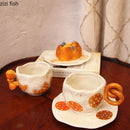 Axya Cartoon Ceramic Mug Set: Hand-painted Coffee Cup with Saucer, Creative Juice Tea Office Water Cup.