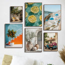 Axyaa Lemon Orange Olive Tree Canvas Poster: Mediterranean Greek Landscape Wall Art for Modern Home