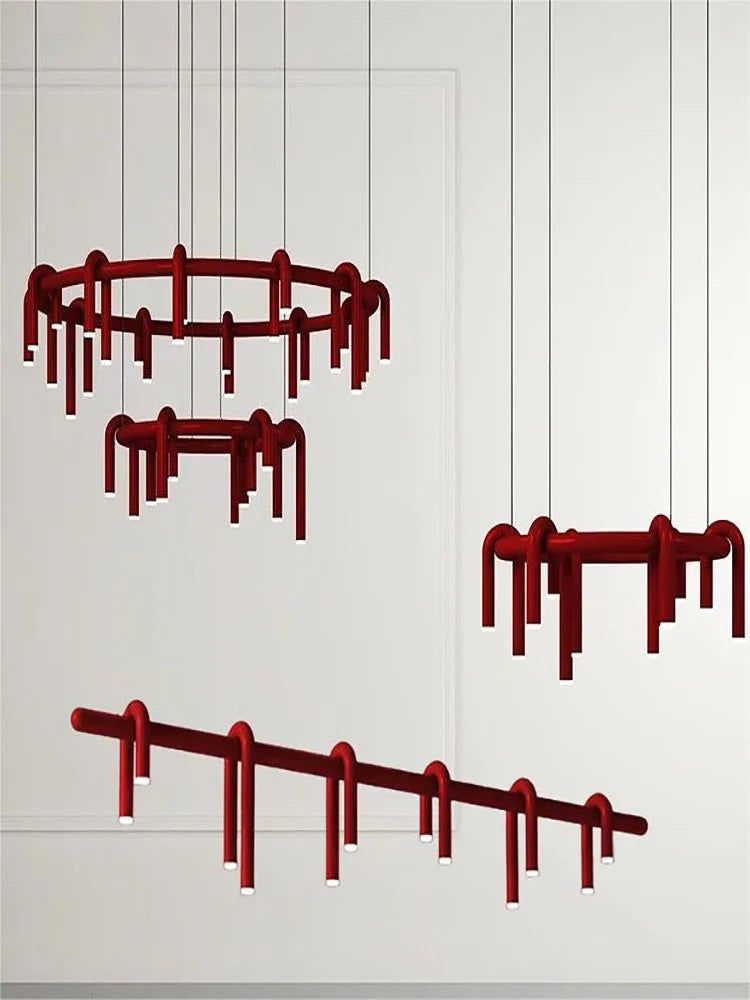 Axyaa Nordic Metal Tube Chandelier: Stylish U-shaped LED Lighting for Living Room, Bedroom & Restaurant