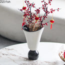 Axyaa White Ceramic Hat Vase for Floral Arrangement and Room Decor