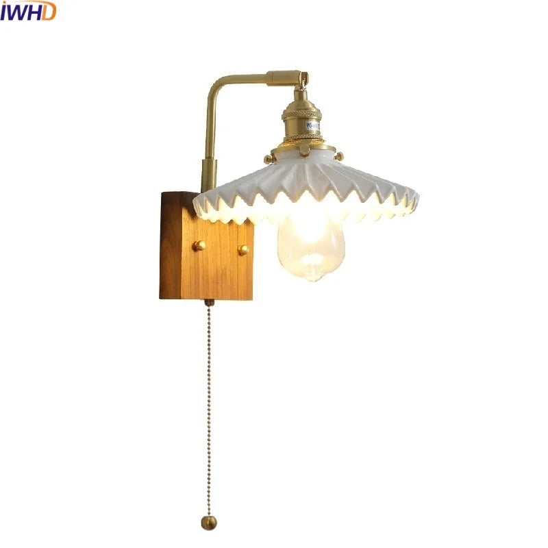 Axyaa Nordic LED Wall Lights: Modern Bedroom Living Room Pull Chain Lamp Copper
