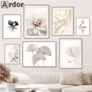 White Rose Dahlia Romantic Flower Palm Leaf Wall Art Canvas Painting Bedroom Decor Axyaa