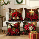 Axyaa Red & White Floral Candle Pillow Covers, Vintage Style Velvet Cushion Cases