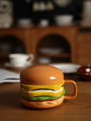 Axyaa Ceramic Burger Coffee Cup with Lid, Irregular Design, Floral Print.