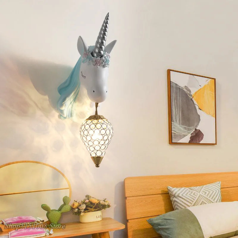 Axyaa Nordic Unicorn LED Wall Lamp - Pink Lovely Girl Bedroom Sconce