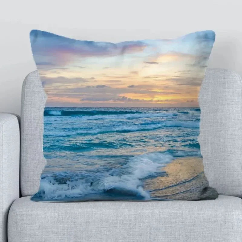Axyaa Beach Ocean Print Decorative Pillowcase - Casual Home Decor Cushion Cover