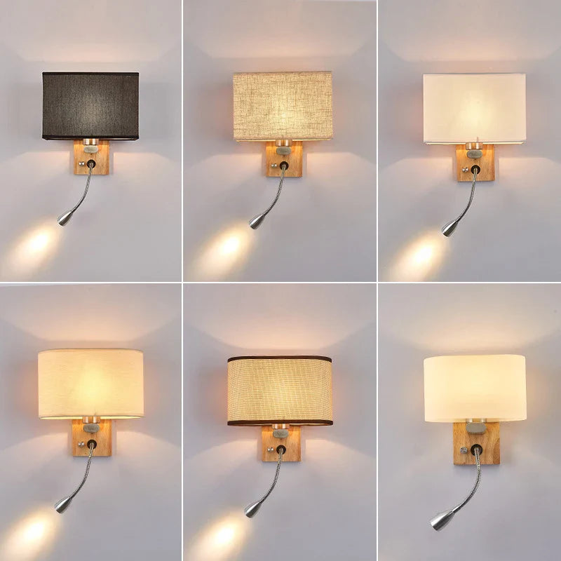 Axyaa Wood Iron LED Wall Lamp for Living Room Bedroom Sconce Nightlight