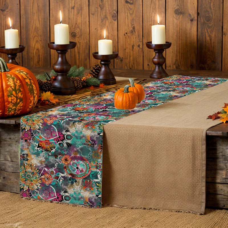 Axyaa Watercolor Mandala Flower Lines Table Runner
