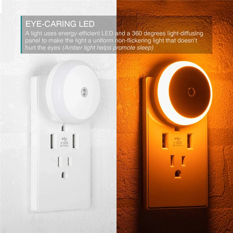 Axya LED Night Light Sensor Round Plug Wall Night Lamp for Home, Bathroom, Hallway, Bedroom