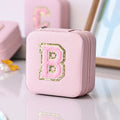 Axyaa Sequin Letter Jewelry Box with Mirror - Cute Portable Organizer Gift