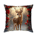 Axyaa Deer & Poinsettia Holiday Lights Cushion Covers for Sofa, Bedroom, Car