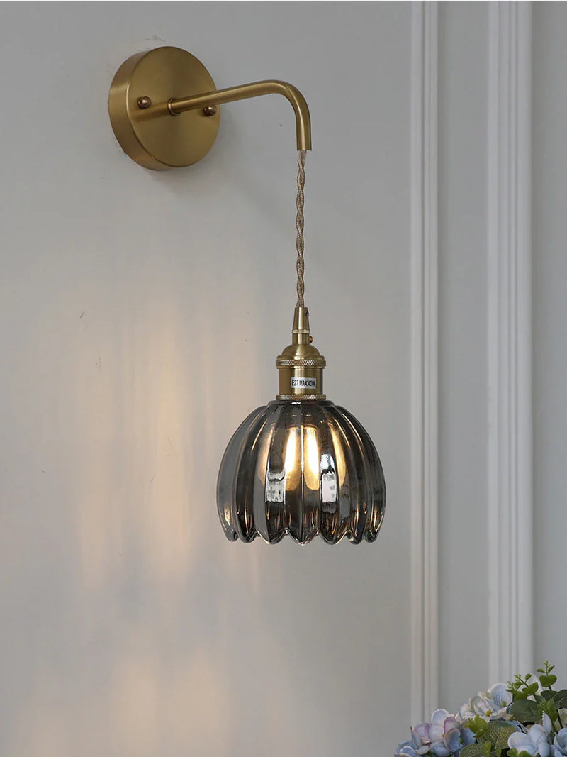 Axyaa Retro Floral Glass Wall Sconce - Modern LED Bedside Lamp
