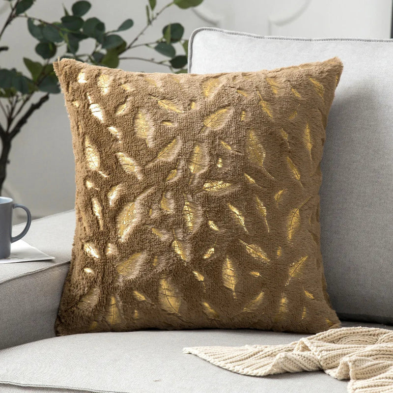 Axyaa Bronzing Golden Feather Style Plush Pillowcase for Festive Home Decor