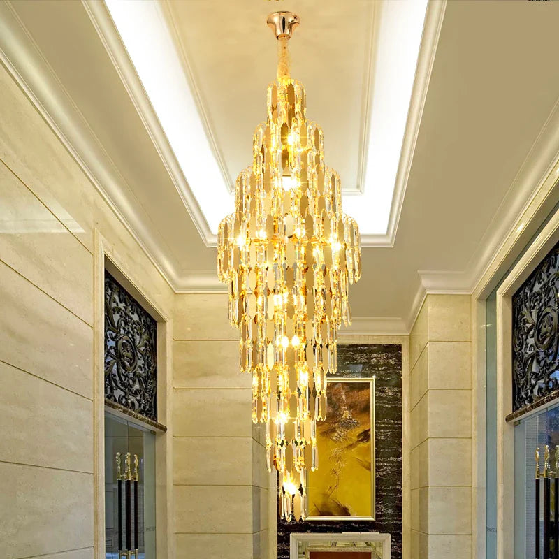 Axyaa Rotating Staircase Crystal Chandelier - Modern Duplex Design