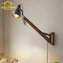 Axyaa Wood Swing Arm Wall Lamp LED E27 Adjustable Industrial Design