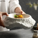 Axyaa Irregular Rock Texture Ceramic Double Layer Soup Plate - Set of 1