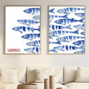 Blue Sardine Abstract Canvas Painting Wall Art Print Modern Home Decor by Axyaa