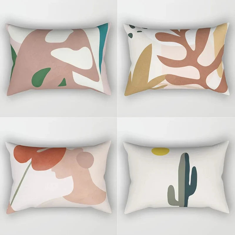 Axyaa Geometric Leaf Plant Print Pillowcase - Modern Nordic Sofa Cushion Cover