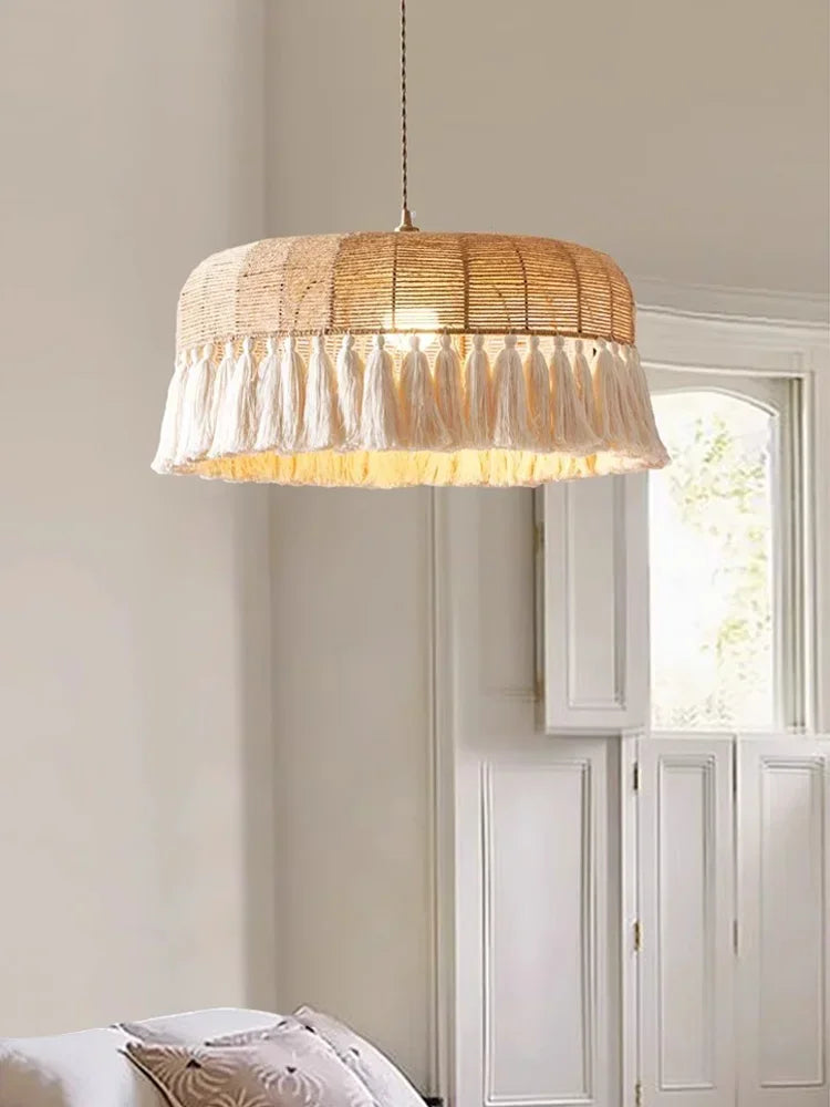 Axyaa Retro Living Room Hemp Rope Pendant Lights