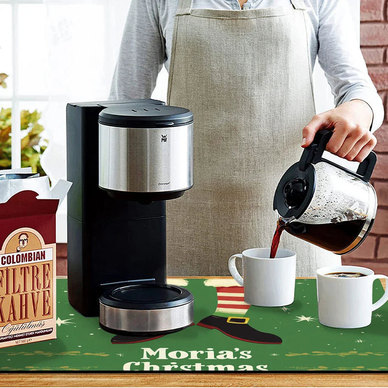Axyaa Christmas Coffee Drying Mat - Absorbent Anti Slip Table Mat for Cups