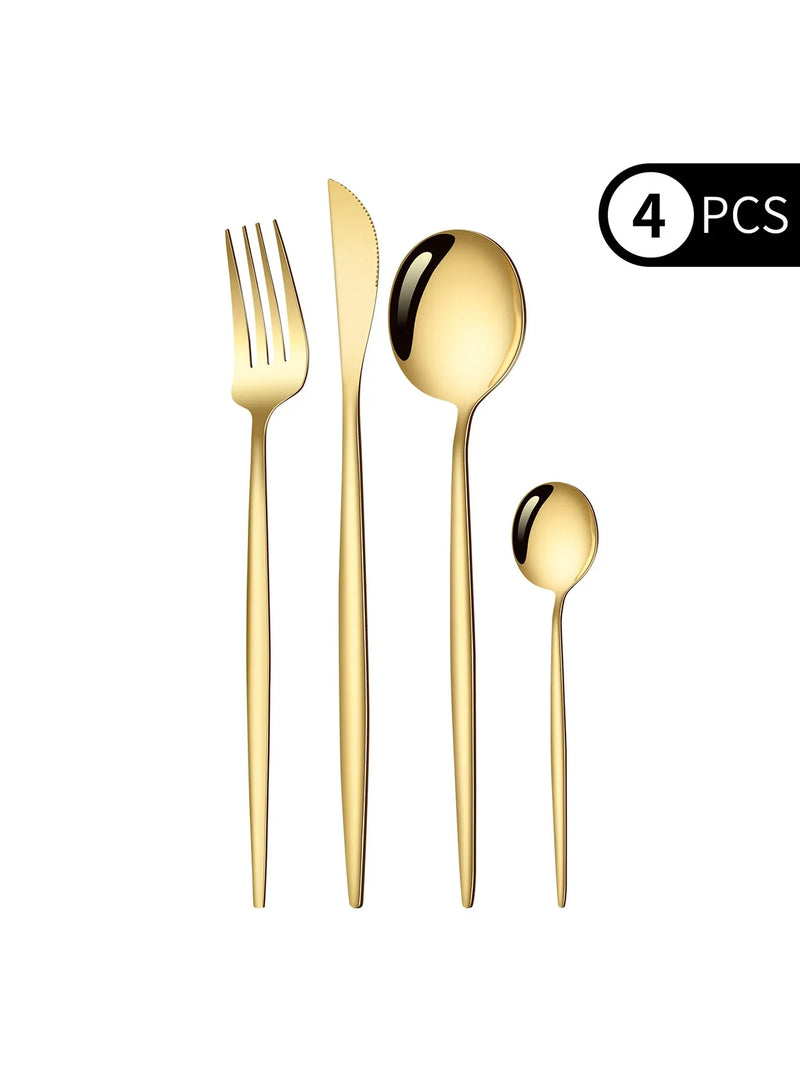 Axyaa 4-Piece Black Gold Stainless Steel Cutlery Set