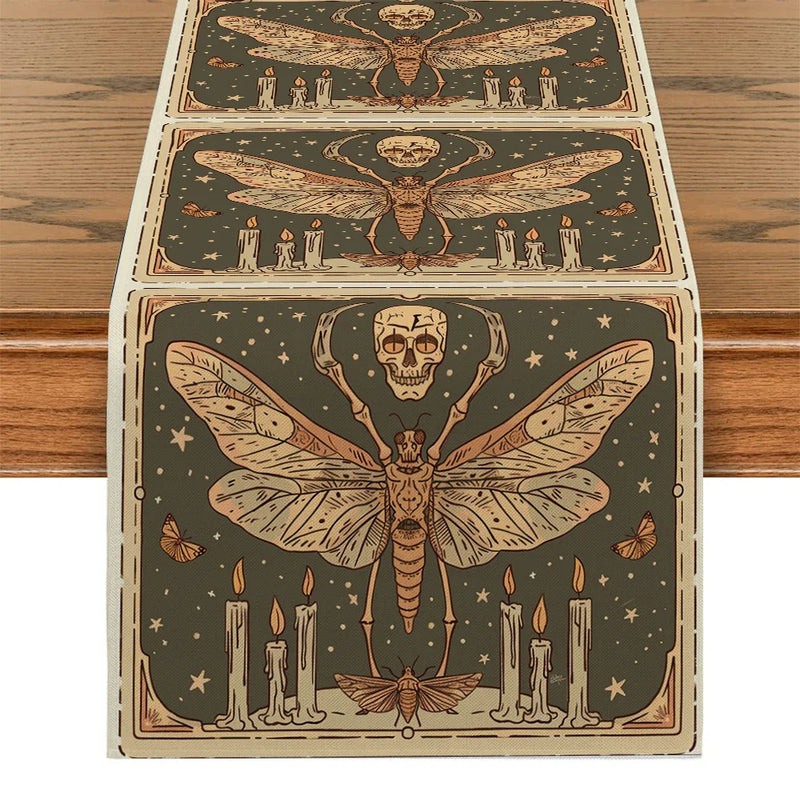 Axyaa Moth Skull Table Runner: Stylish Home Dining Decor & Party Essential