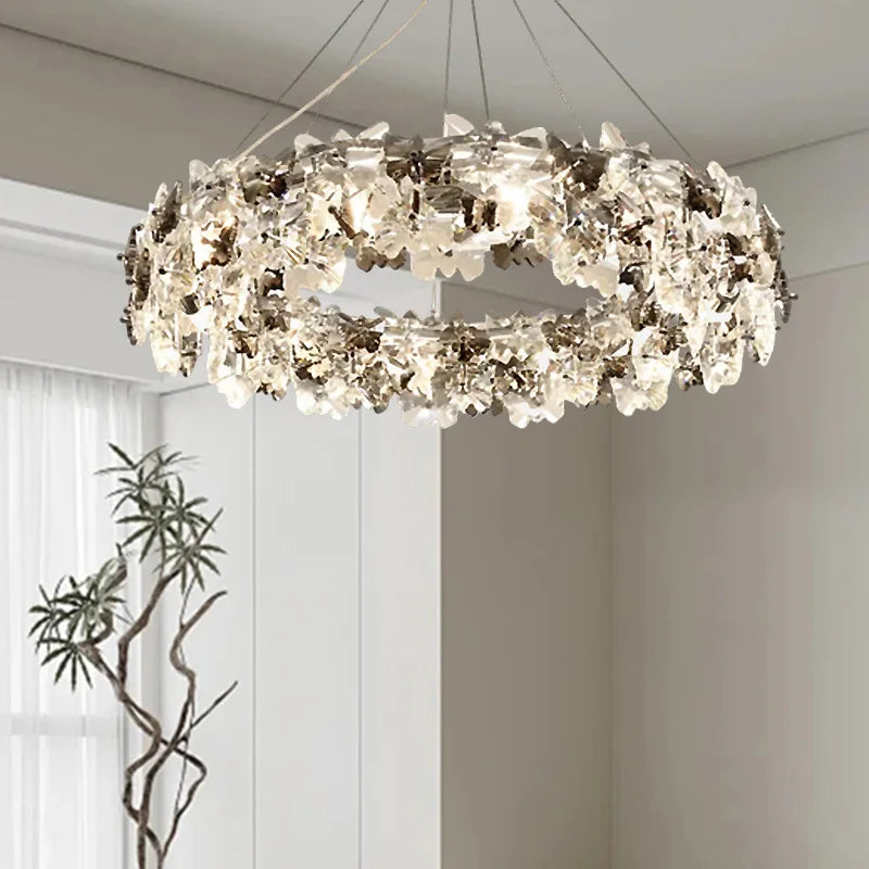 Axyaa Circle Butterfly Crystal LED Pendant Lights - Modern Minimalist Luxury Lighting