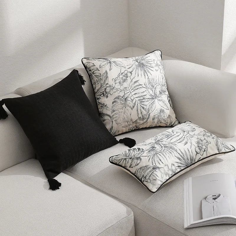 Luxurious Tassel Pillowcase with French Print & Black and White Style by Axyaa