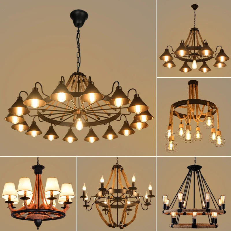 Axyaa Retrohemp Rope Chandelier, Industrial Style Pendant for Home & Restaurant