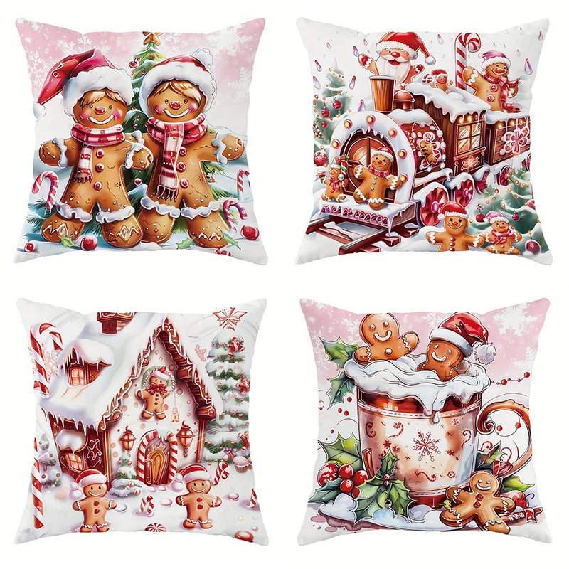 Axyaa Gingerbread Train Pillowcase - Festive Home Sofa Decor