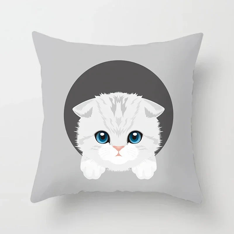 Axyaa Cute Cat Round Head Cushion Cover 45x45cm Polyester Pillowcase Square