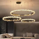 Axyaa Crystal Dimmable Pendant Light: Modern Lustre Circle Hanging Lamp, Gold Finish.