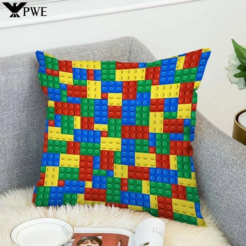 Axyaa Building Blocks Cushion Cover - 45*45 Decorative Pillowcase for Bed & Lounge Chairs