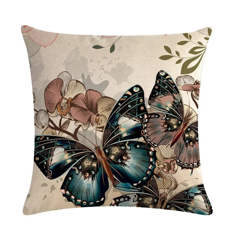 Butterfly Cotton Linen Throw Pillow Cover for Home & Car Decor - Axyaa