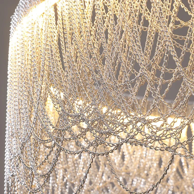 Axyaa Chrome Tassel Chandelier LED Lighting Pendant Lamp for Home Decor