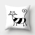 Axyaa Black & White Cat Pattern Cushion Cover for Living Room, Bedroom & Sofa
