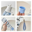 Axyaa Cartoon Plastic Water Bottle With Straw: Large Capacity Portable Sports Cup
