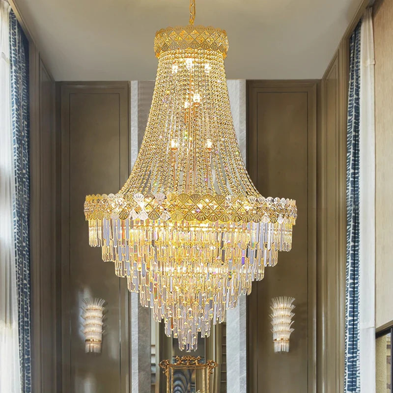 Axyaa Crystal Chandelier for Modern Luxury Living Room, Hotel Lobby, and Staircase