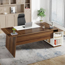 Axyaa Mid-Century Modern L-Shaped Executive Desk with Cabinet and Shelves