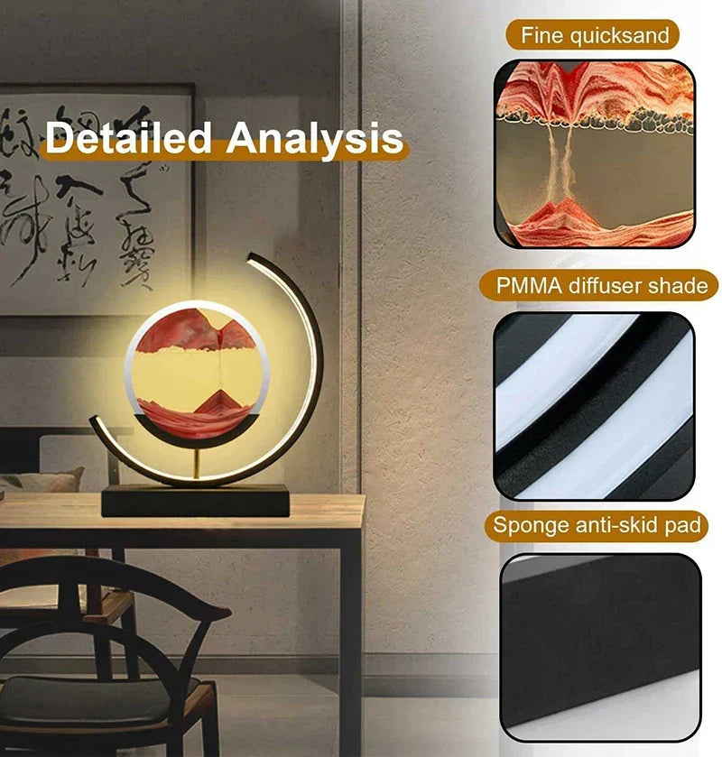 Axyaa Sand Art Table Lamp: Natural Landscape Sand Painting LED Light Rotation Home Decor