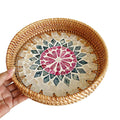 Axyaa Colorful Splicing Shell Rattan Storage Basket Set Round Hand-Woven Tray