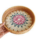 Axyaa Colorful Splicing Shell Rattan Storage Basket Set Round Hand-Woven Tray